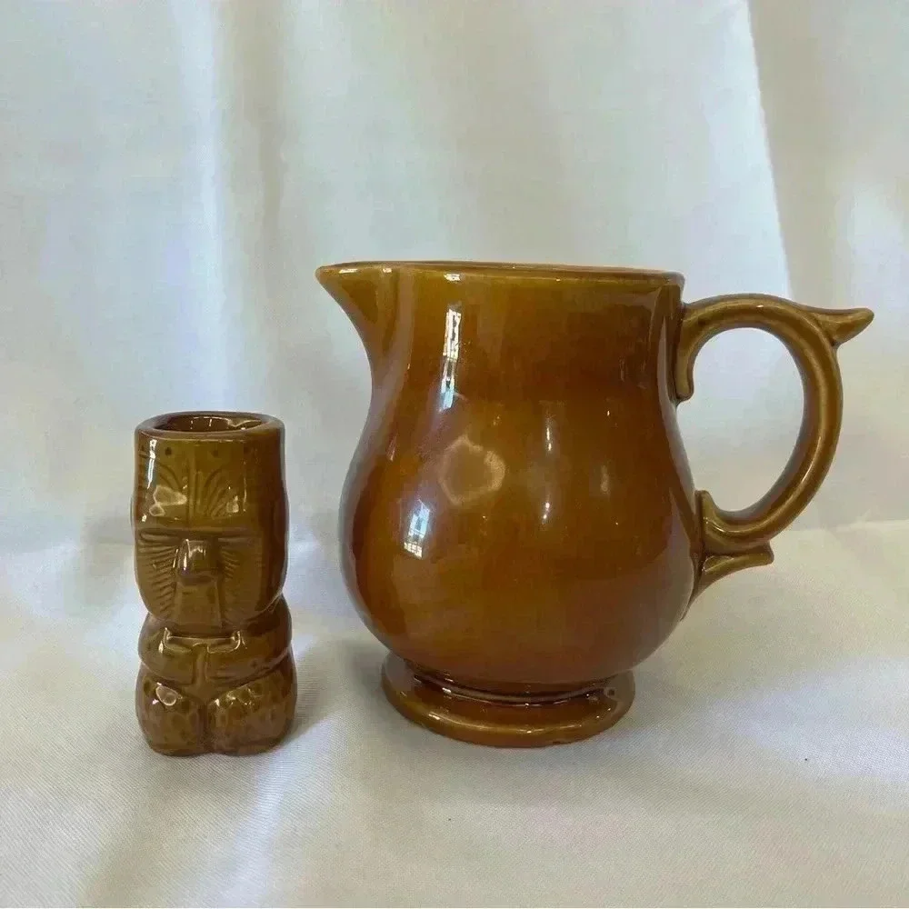 Tropical Ceramic Tiki Shotglass and Small Pitcher Set